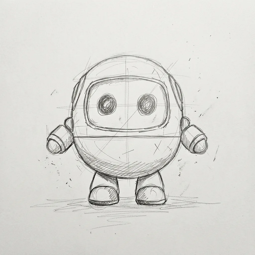Pencil sketch of a friendly round robot